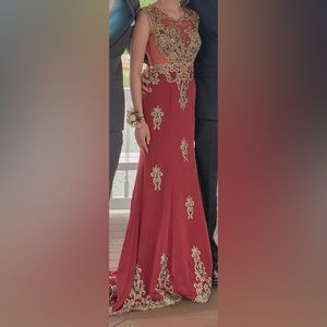 Red Embroidery Prom Dress, Burgundy